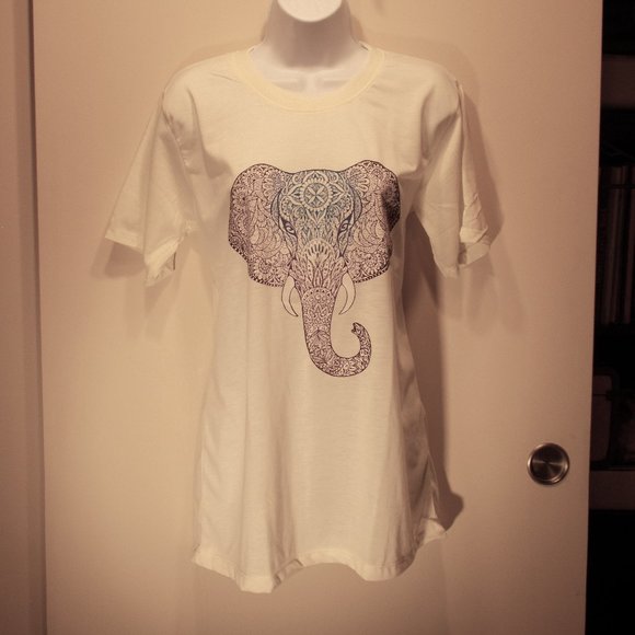 Elephant Tribal Print T-Shirt, White - Picture 1 of 6